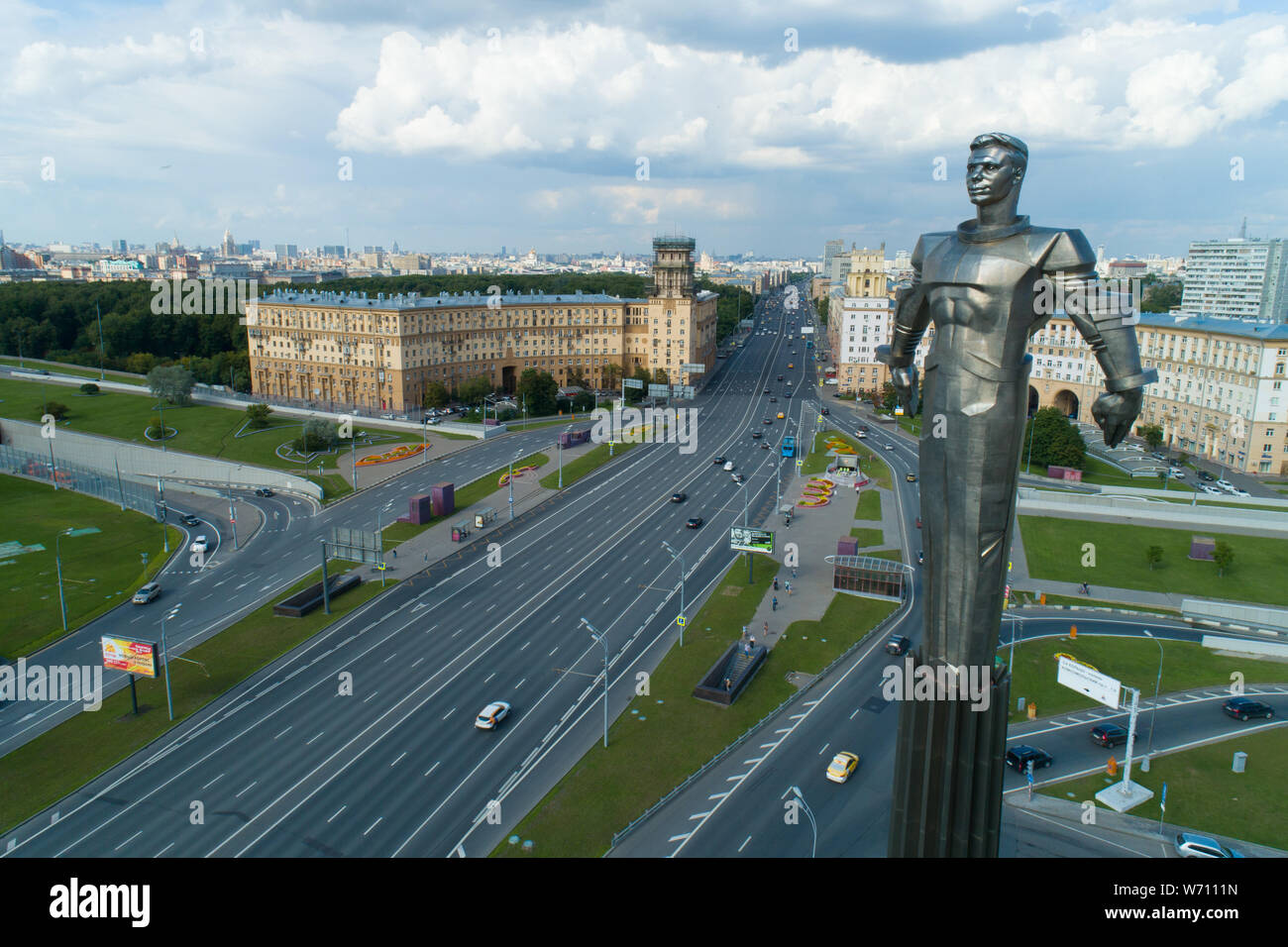 Moscou, Russie - le 22 juillet 2019 : Vue aérienne de Youri Gagarine monument situé sur 3068 m2 sur un jour d'été ensoleillé Banque D'Images