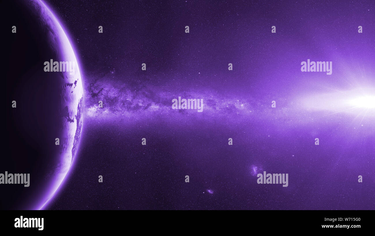 La planète Terre en face de la Voie Lactée et le soleil Banque D'Images