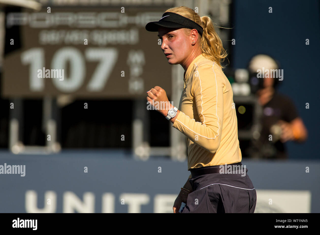 2 août 2019 : Donna Vekic (CRO) en action où elle défait Kristie Ahn (USA) 7-5, 6-0 en quarts de la Silicon Valley Mubadala Classic à l'État de San Jose à San Jose, Californie. Tdamr/TennisClix © Lam/CSM Banque D'Images