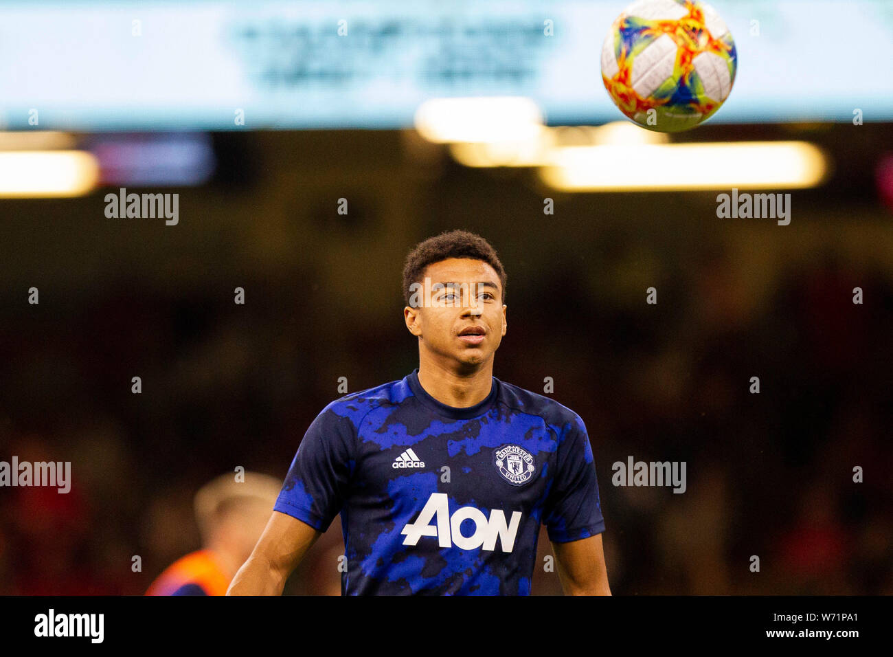 Jesse Lingard de Manchester United se réchauffe avant le match de Coupe des Champions internationaux entre Manchester United et le Milan AC, août 2019. Banque D'Images