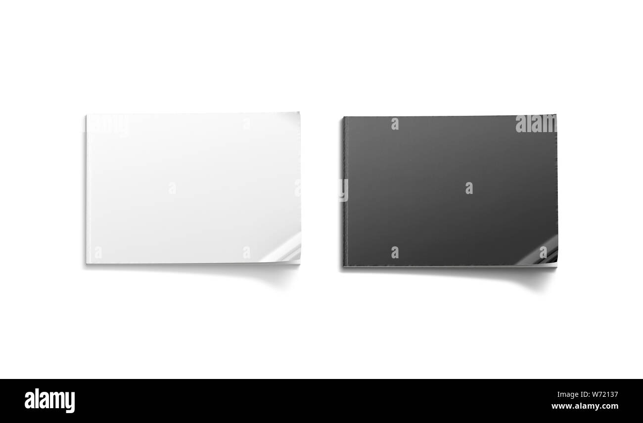 Blank noir et blanc A5 Ensemble de maquettes de magazines, isolé, rendu 3d. Papier horizontal vide jornal maquette, vue du dessus. Revue bimensuelle large clair Banque D'Images