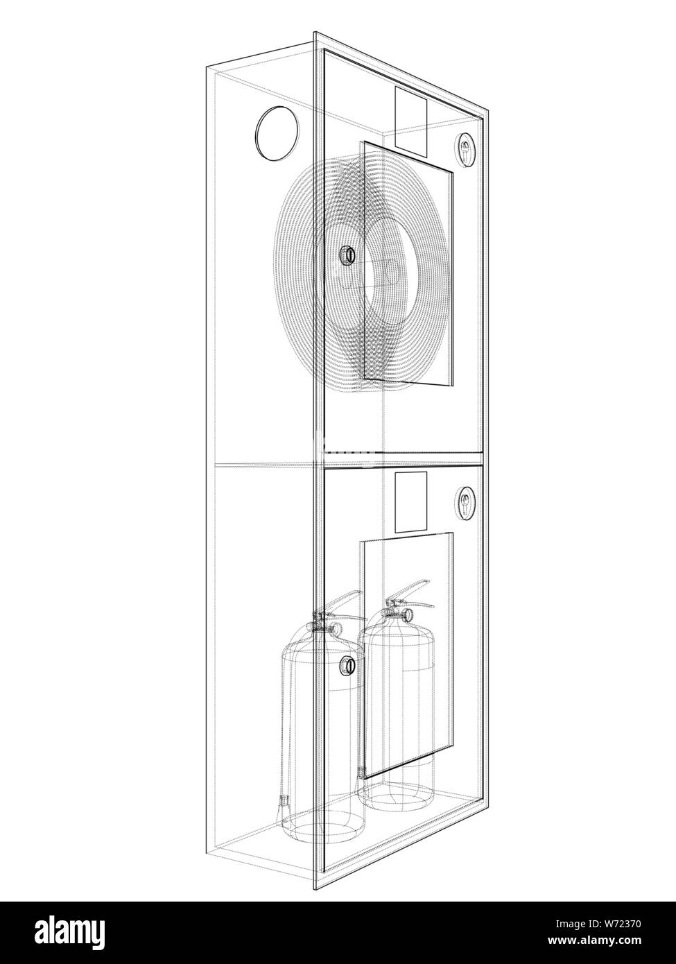 Tuyau d'incendie pompier outil dans le cabinet. Vector Illustration de Vecteur