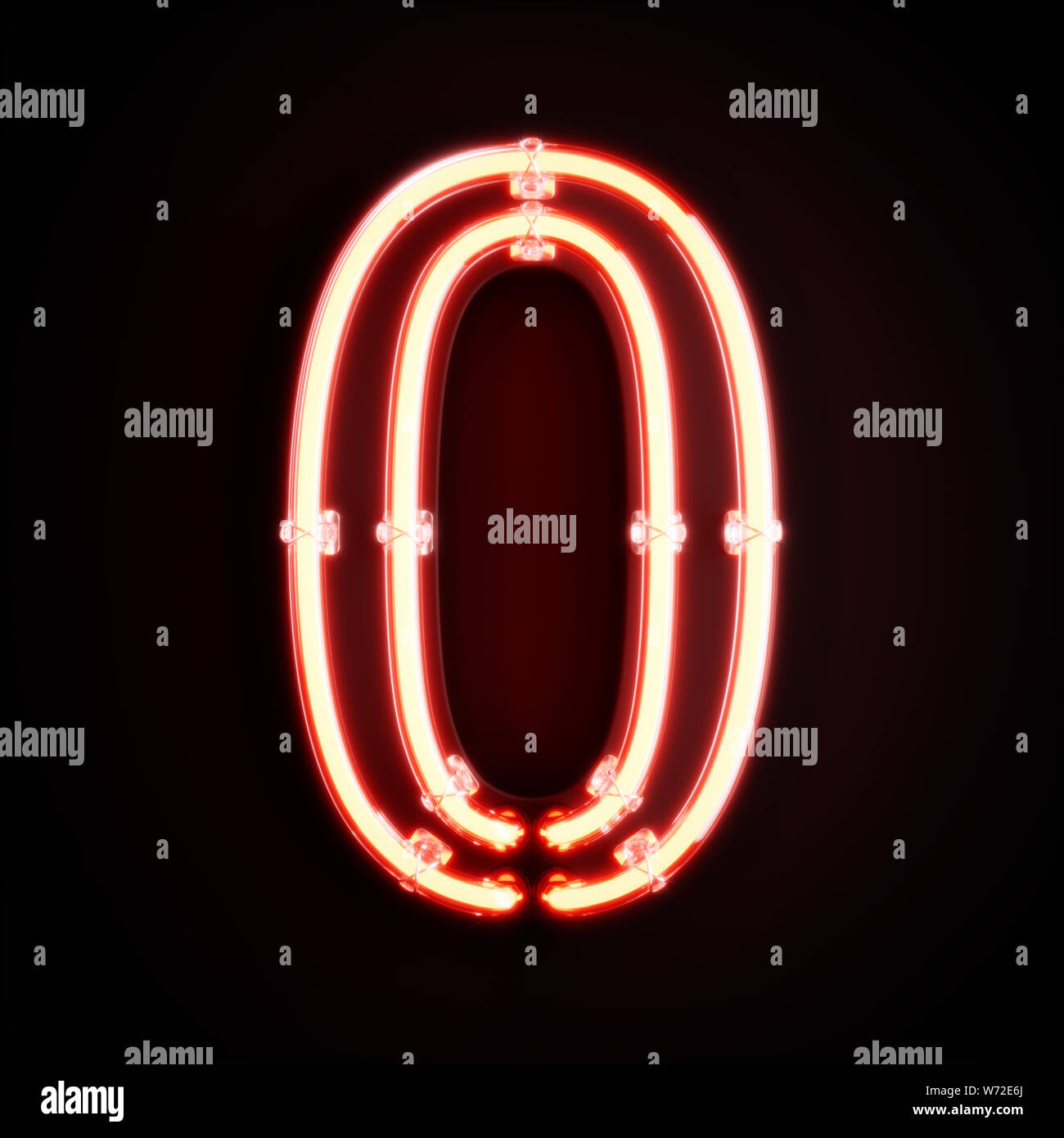 Neon light chiffres caractères alphabet 0 zéro font. Tube neon glow lettre effet sur fond orange. Le rendu 3D Banque D'Images