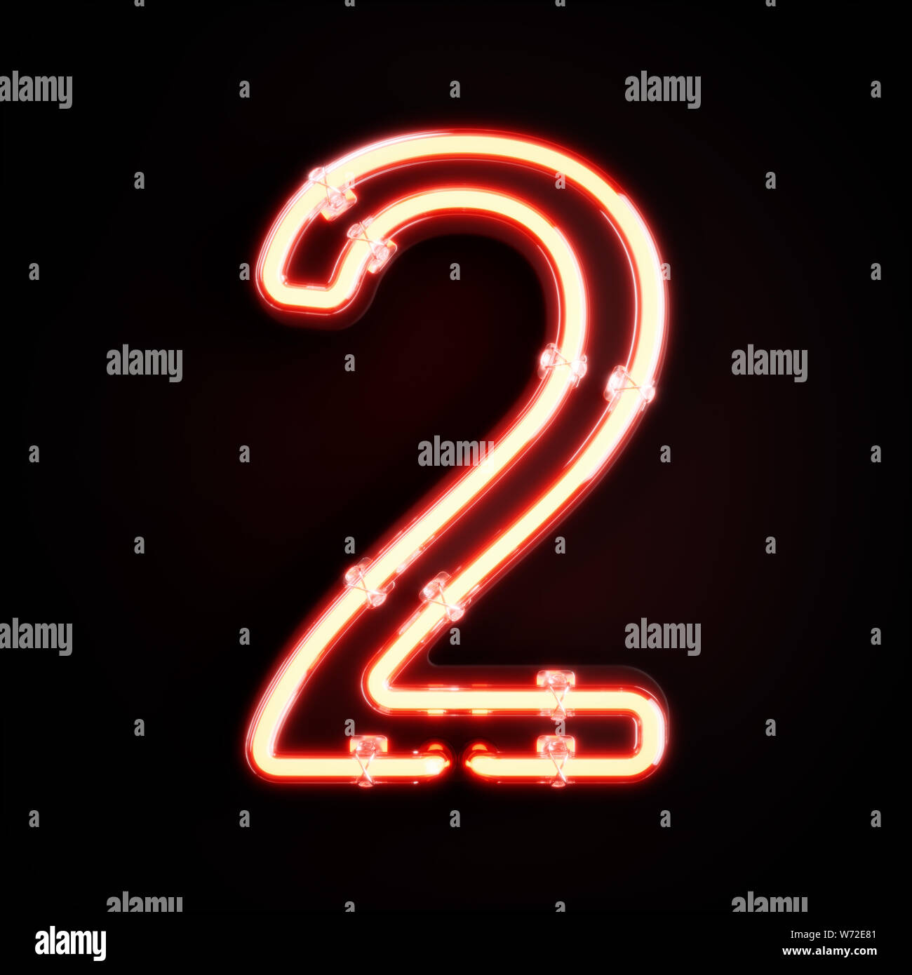 Neon light chiffres caractères alphabet 2 deux font. Tube neon glow lettre effet sur fond orange. Le rendu 3D Banque D'Images