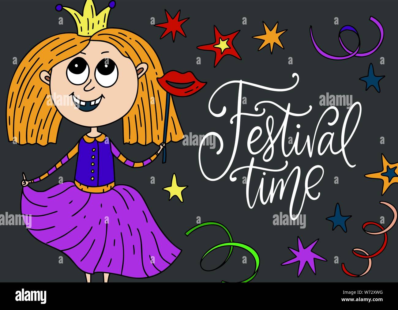 Parti Mardi Gras Vector Illustration Carte De Carnaval Avec Doodle Illustration Et Le Lettrage Citation Fille De La Princesse Costume Image Vectorielle Stock Alamy