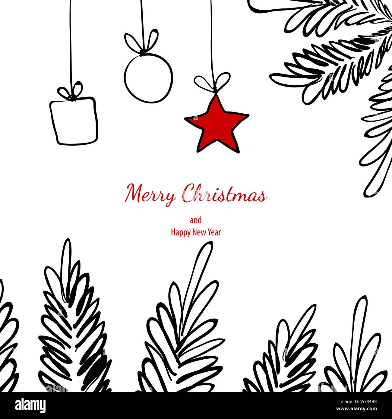 Joyeux Noël carte cadeau cadre simple doodle Illustration de Vecteur
