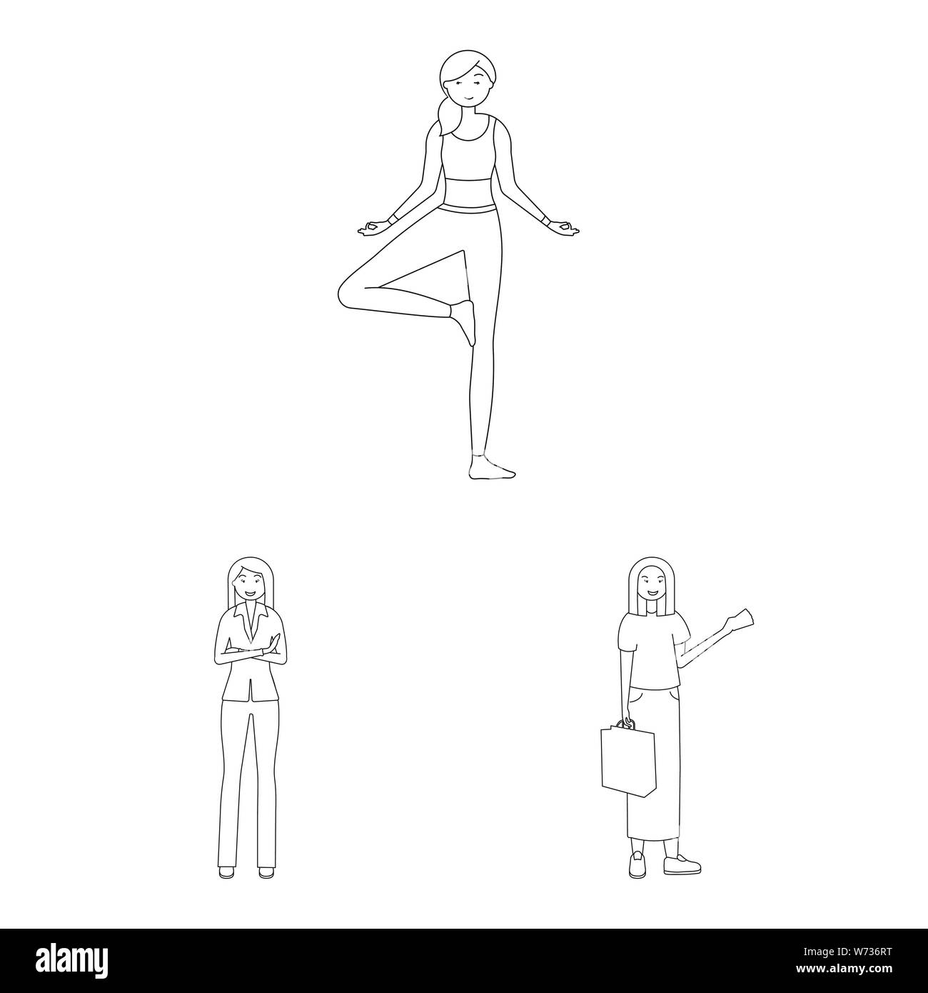 Vector design de posture et logo de l'humeur. Ensemble de posture et d'illustration vectorielle stock femelle. Illustration de Vecteur
