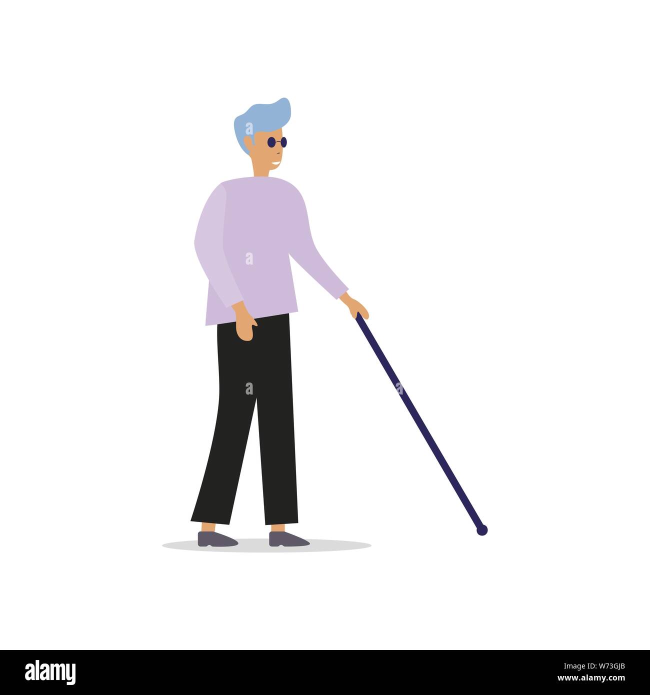 Aveugle avec stick et lunettes noires. Personne aveugle, vecteur de mobilité marcher, handicapés et de l'invalidité illustration Illustration de Vecteur