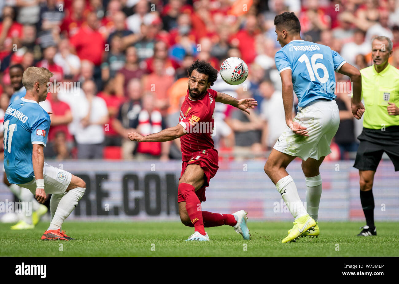 Londres, Royaume-Uni. Le 04 août, 2019. Mohamed Salah de Liverpool au cours de la protection communautaire FA match entre Liverpool et Manchester City au stade de Wembley, Londres, Angleterre le 4 août 2019. Photo par Andy Rowland. Credit : premier Media Images/Alamy Live News Banque D'Images