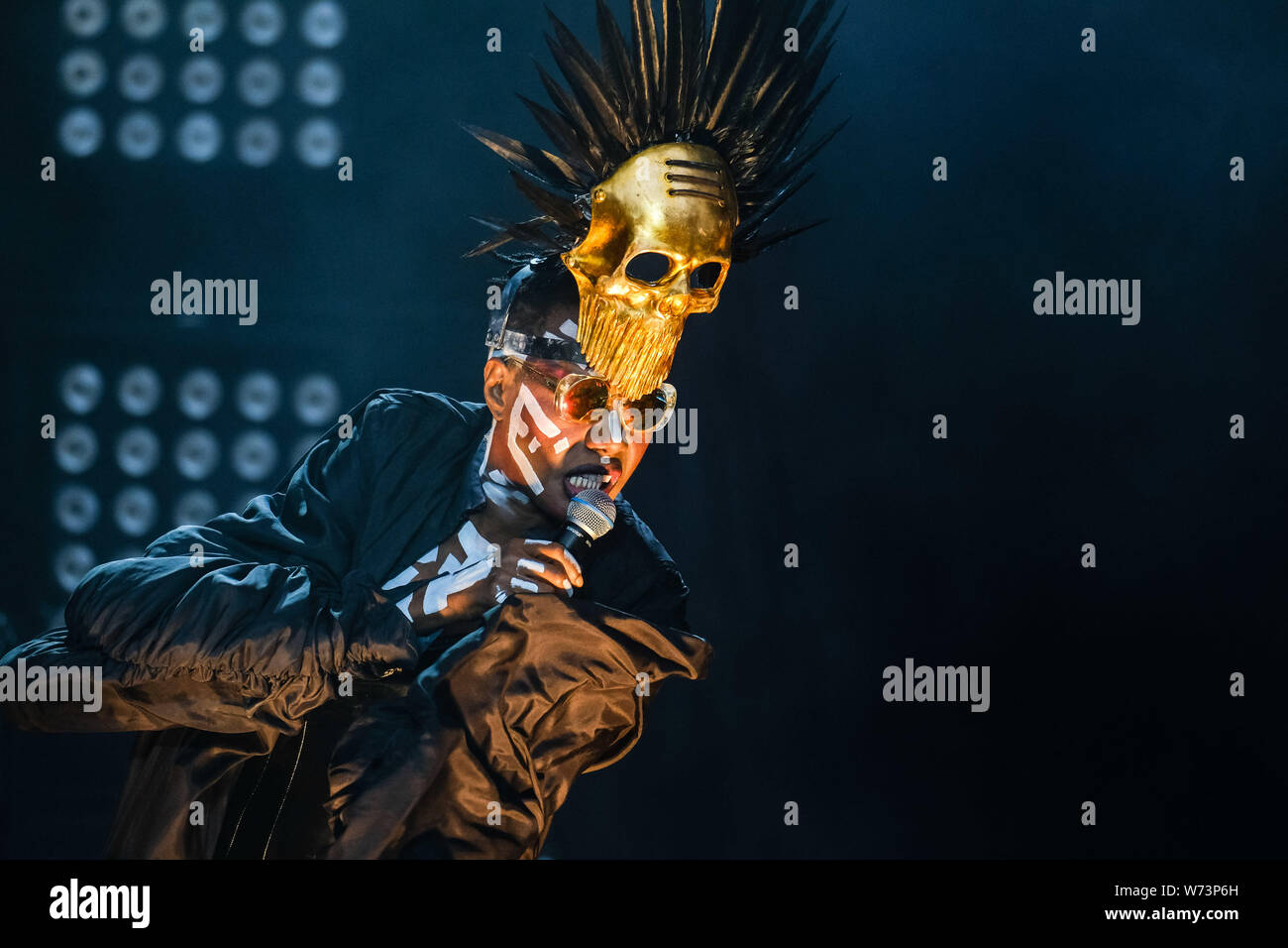 Preston Park, Brighton, Royaume-Uni. 4 août 2019. Grace Jones effectue à BN1 Lovefest , partie de la fierté de Brighton. Grace Jones Beverly JO (né le 19 mai 1948) est un Jamaican-American modèle, chanteuse, auteur-compositeur, producteur, et l'actrice.. Photo par Julie Edwards./Alamy Live News Banque D'Images