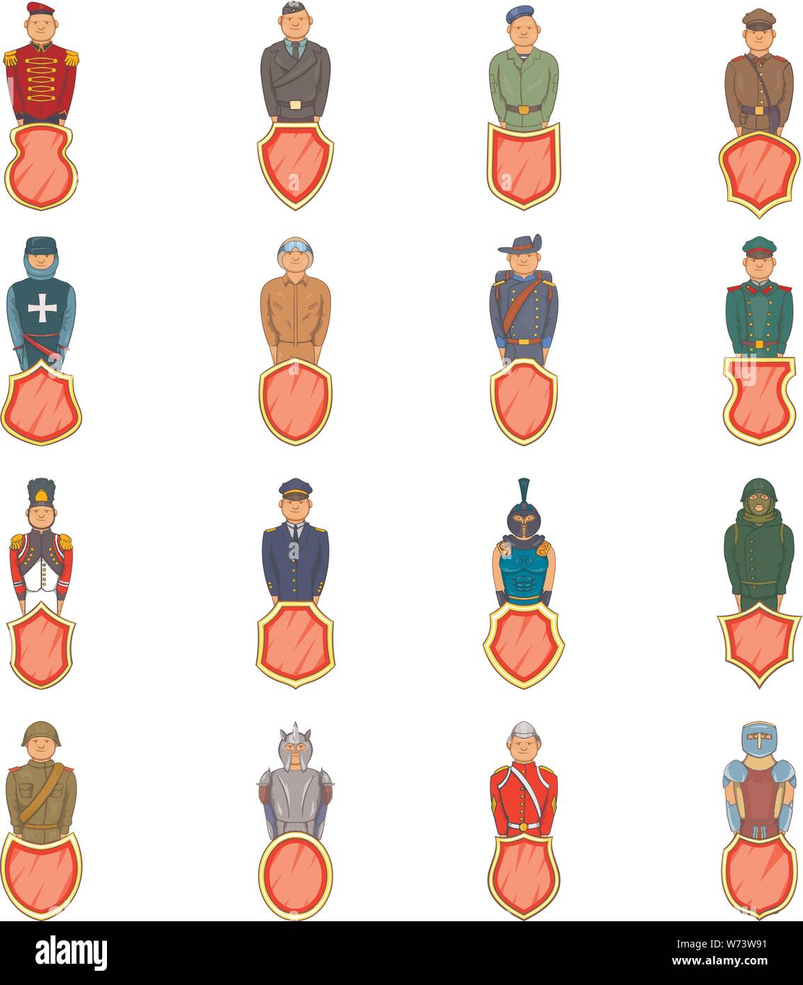 Défenseur militaire icons set, cartoon style Illustration de Vecteur