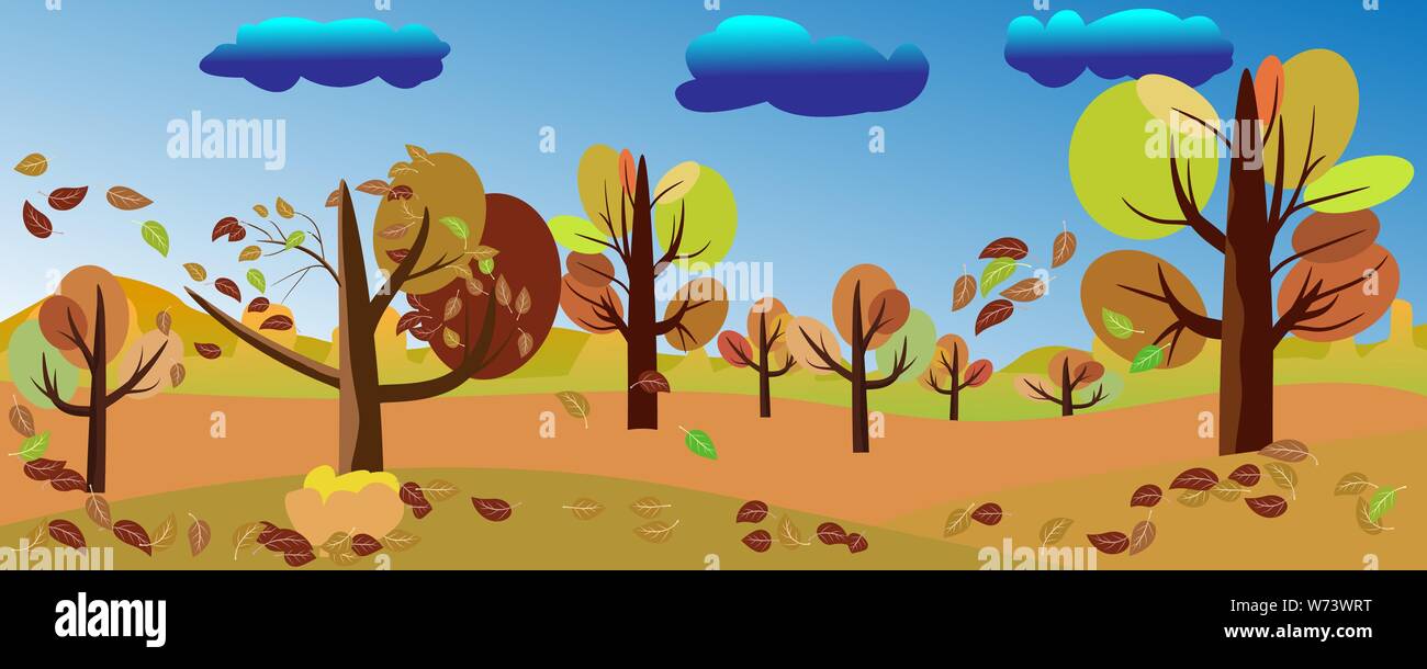 Vue panoramique du paysage en automne, Vector illustration de bannière horizontale de l'automne d'arbres nature paysage beatifull avec rouge, jaune et orange l Illustration de Vecteur