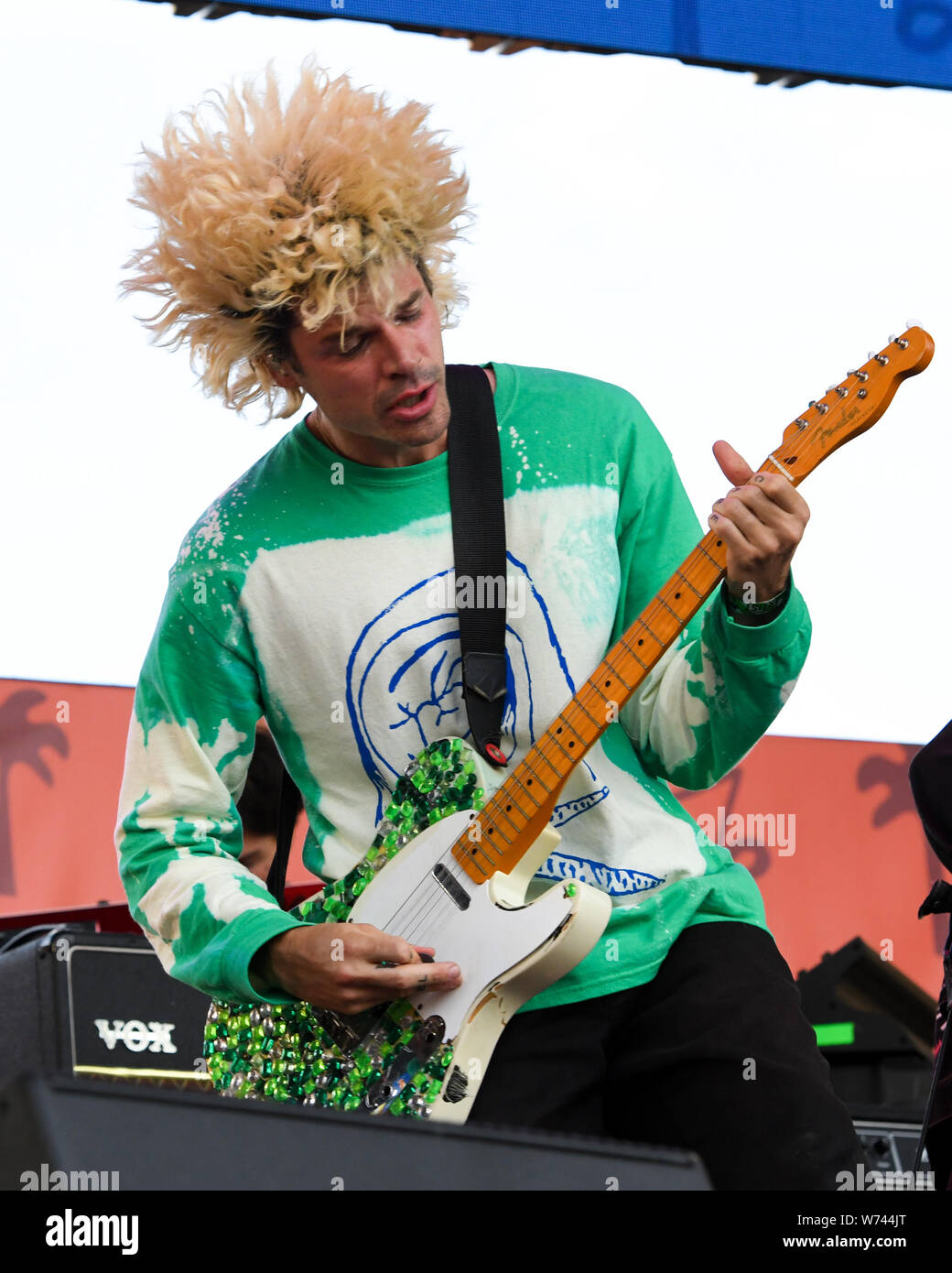 Long Beach, Californie, USA. 3e août 2019. Christian Zucconi la bande de Grouplove fonctionne à ALT 98,7 Summer Camp au Queen Mary à Long Beach le 3 août 2019. Crédit : l'accès Photo/Alamy Live News Banque D'Images