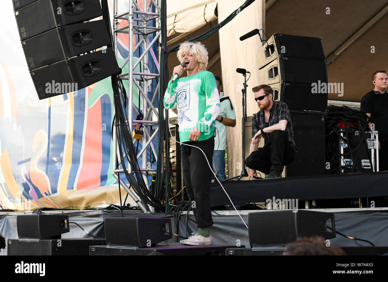 Long Beach, Californie, USA. 3e août 2019. Christian Zucconi la bande de Grouplove fonctionne à ALT 98,7 Summer Camp au Queen Mary à Long Beach le 3 août 2019. Crédit : l'accès Photo/Alamy Live News Banque D'Images