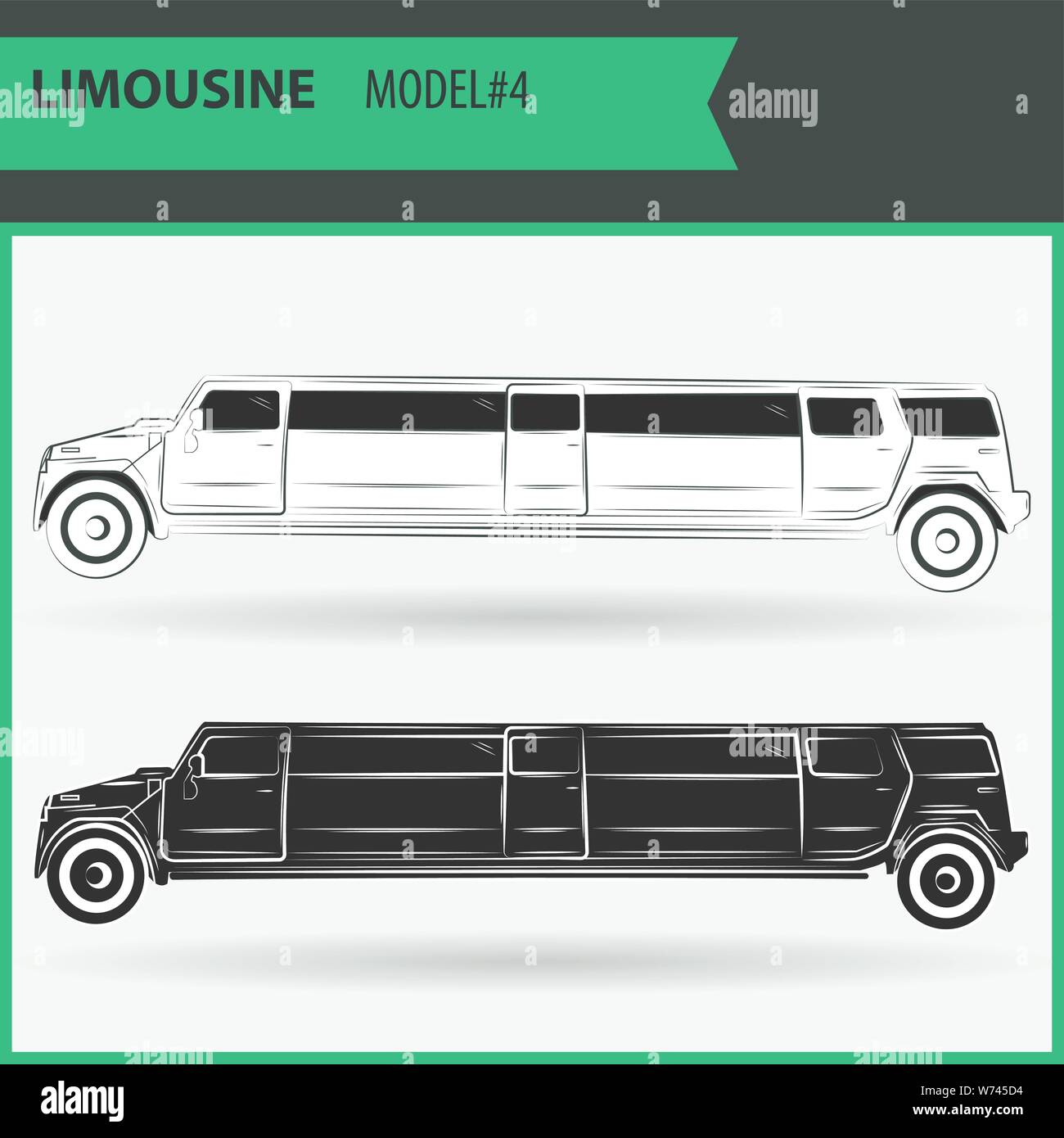 Limousine Stretch rétro sur fond blanc en deux couleurs - noir et blanc. Illustration de deux vip limousine isolé sur fond blanc. Illustration de Vecteur