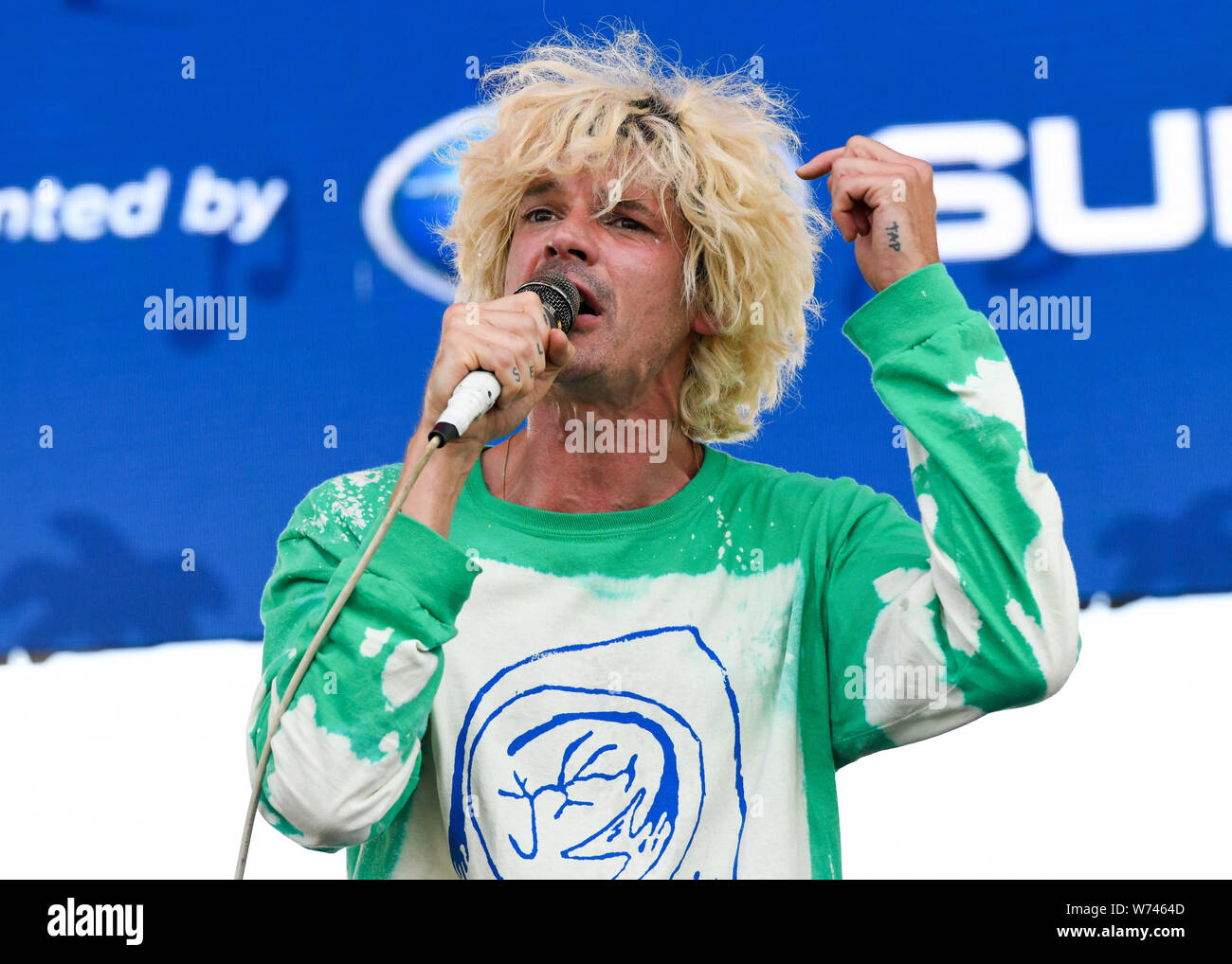 Long Beach, Californie, USA. 3e août 2019. Christian Zucconi la bande de Grouplove fonctionne à ALT 98,7 Summer Camp au Queen Mary à Long Beach le 3 août 2019. Crédit : l'accès Photo/Alamy Live News Banque D'Images