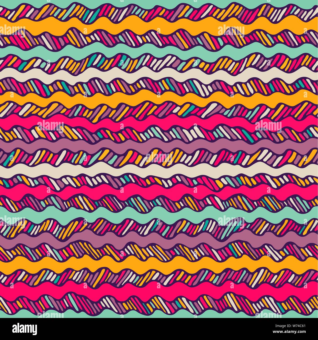 Modèle transparent avec des lignes ondulées dessiné à la main. Arrière-plan coloré mignon. Texture rayée. Vector illustration Illustration de Vecteur