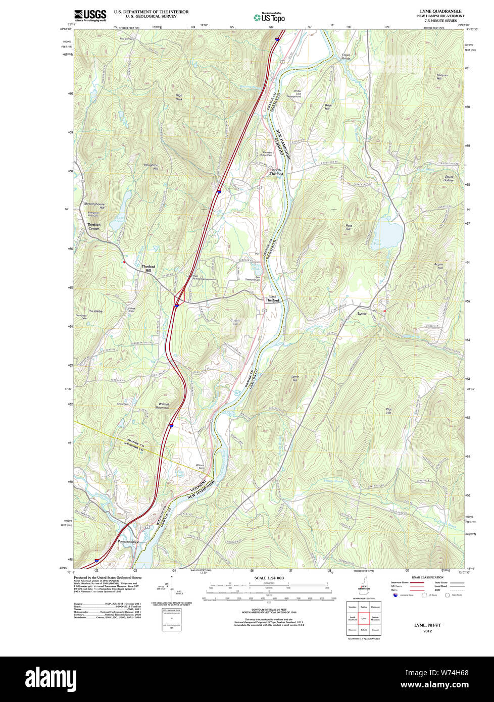 Carte TOPO USGS New Hampshire NH 20120607 Restauration TM Lyme Banque D'Images