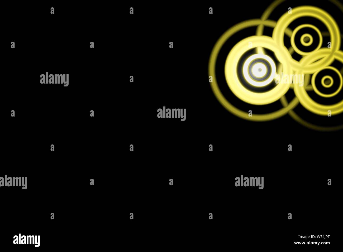 Les ondes sonores jaune lumière oscillante avec anneau cercle sur fond noir Banque D'Images