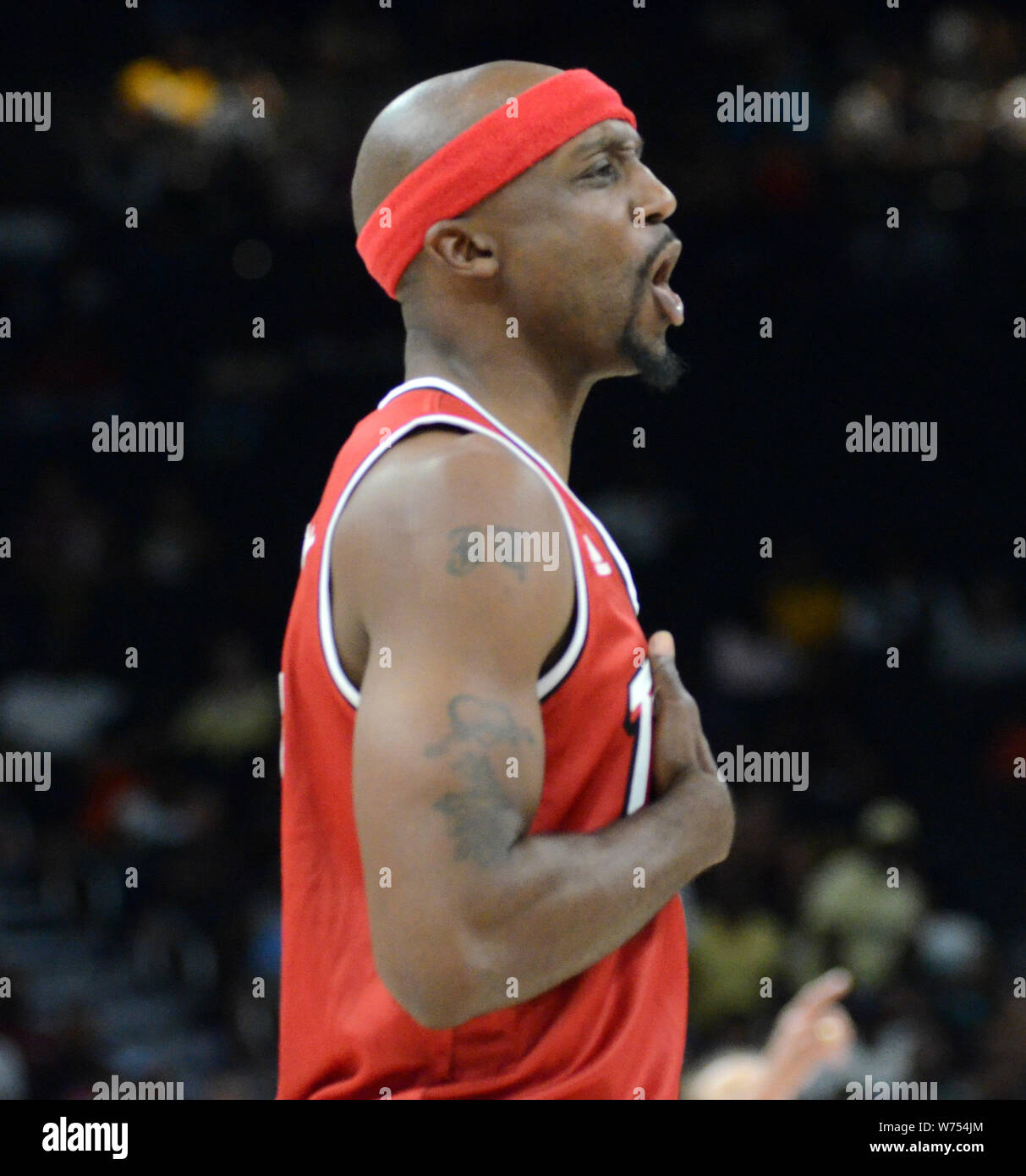 4 août 2019 : Trilogy guard Jason Terry réagit au cours de la grande ligue de basket-ball3 au Forum Fiserv à Milwaukee, Wisconsin. Ricky Bassman/CSM Banque D'Images