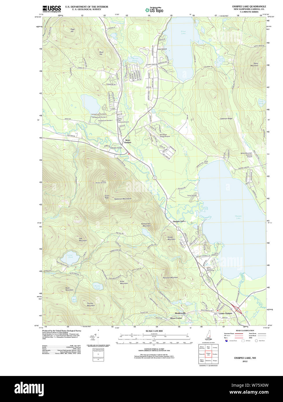 Carte TOPO USGS New Hampshire NH Ossipee Lake 20120508 Restauration TM Banque D'Images