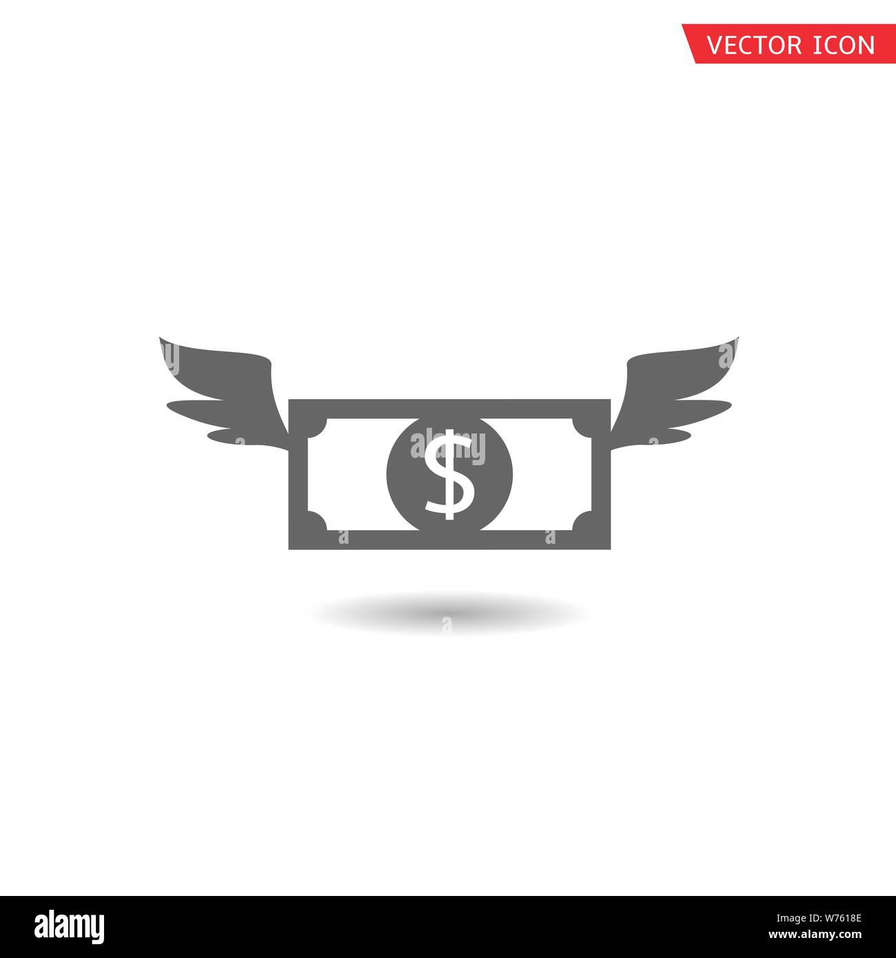 Battant l'icône dollar. Billet de dollar avec des ailes, de vecteur symbole Illustration de Vecteur