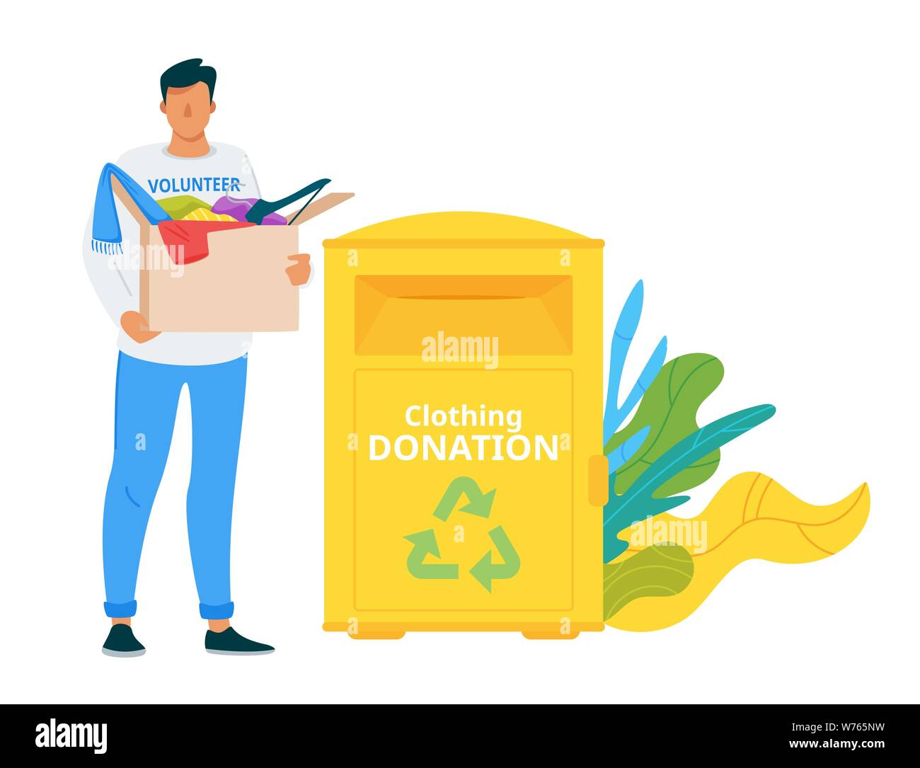 Centre volontaire donation box télévision vector illustration. Le partage des vêtements et de recyclage système urbain. Les sans-abri, les gens dans le besoin de l'aide sociale et de soins Illustration de Vecteur