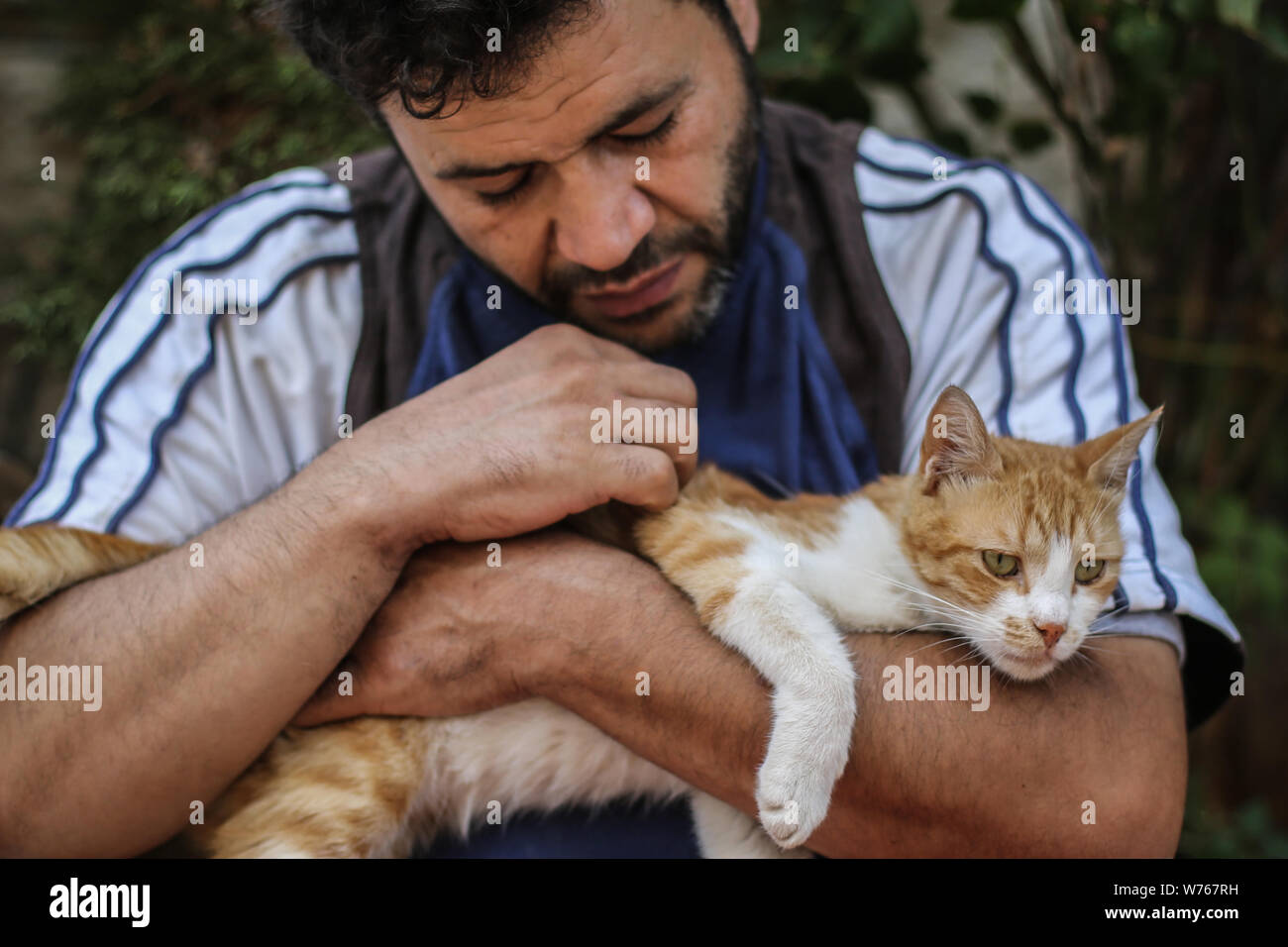 03 Aout 19 La Syrie Alep Mohammed Alaa Al Jaleel Aussi Connu Sous Le Nom De Cat Man D Alep Animaux Un Chat A L Ernesto S Cat Sanctuary Qu Il Execute Dans Kafr Naya Au