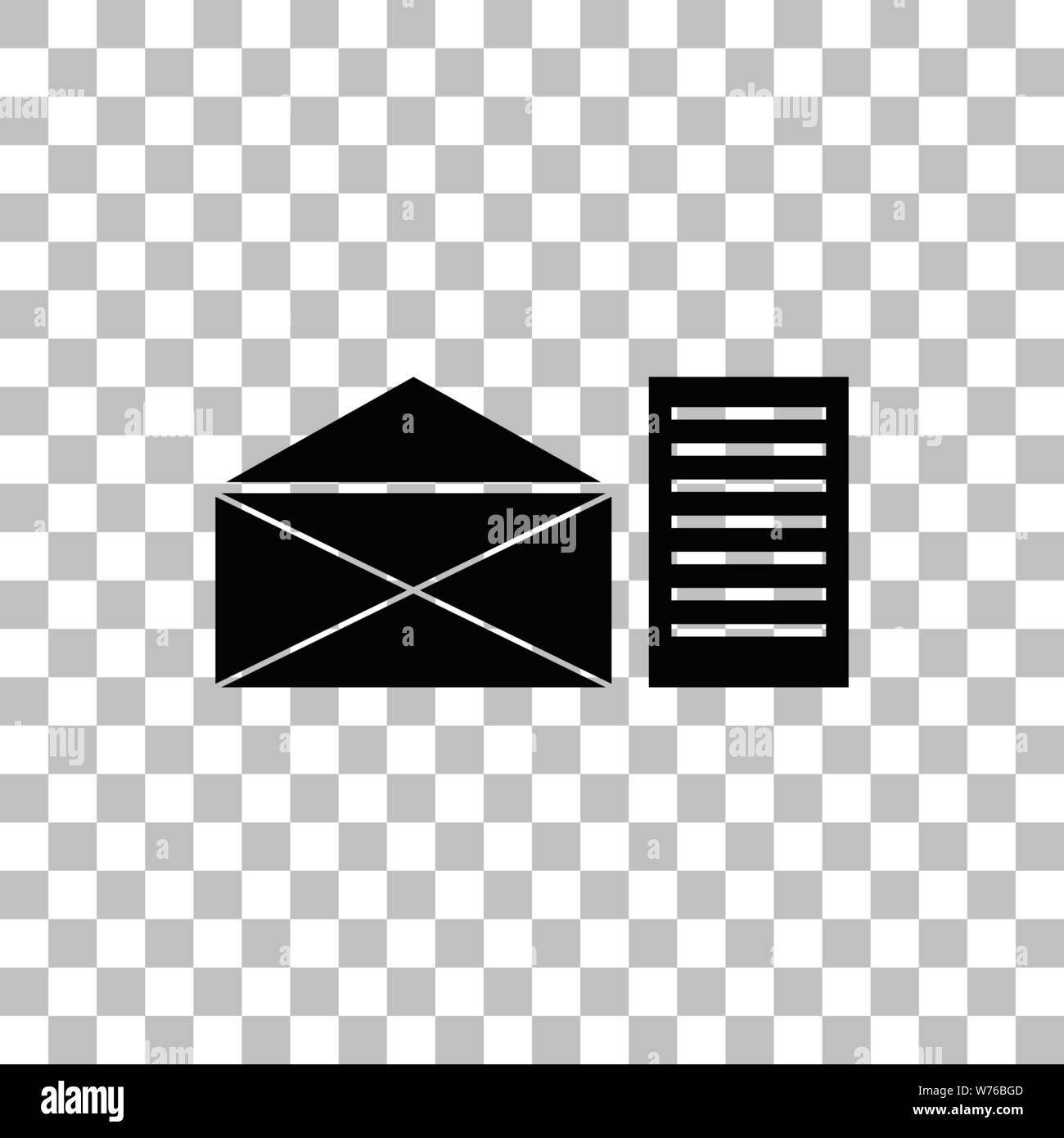 Lettre Mail. Icône plat noir sur fond transparent. Les pictogrammes pour votre projet Illustration de Vecteur