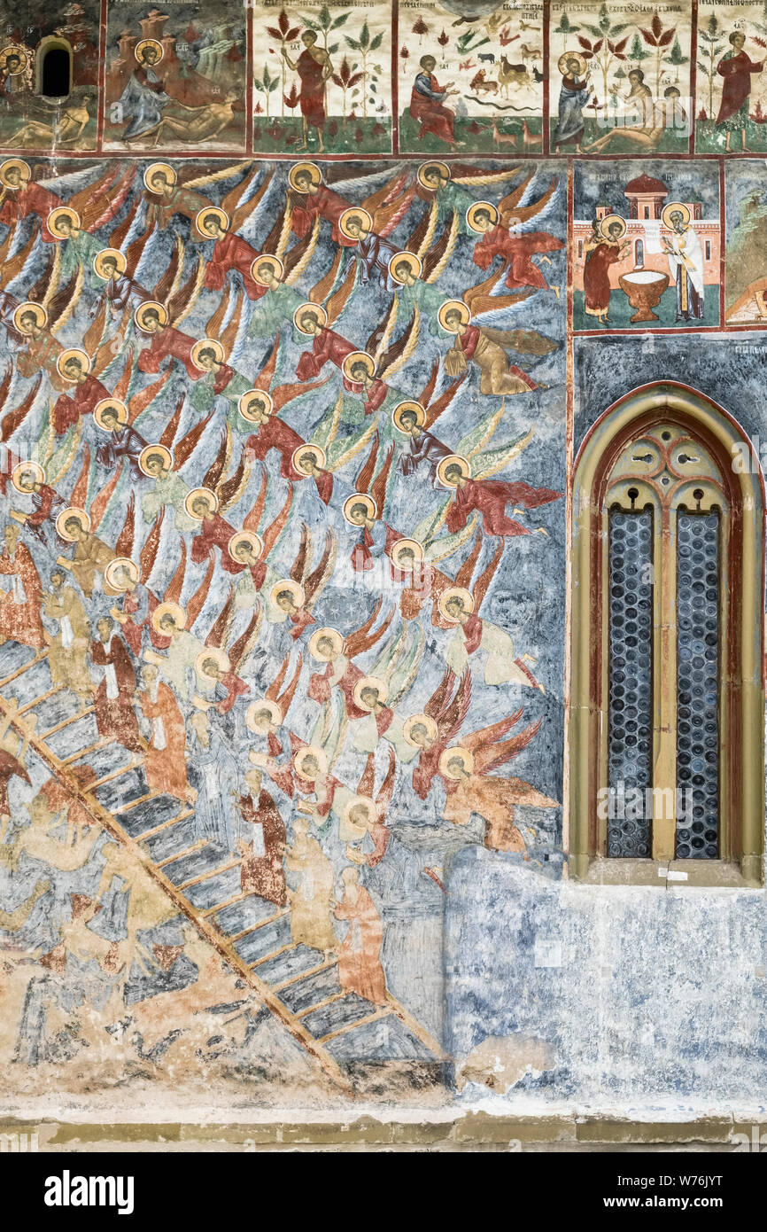 Mănăstirea Sucevița Sucevița (monastère), la Bucovine, Roumanie. L'un des célèbres églises peintes de Moldavie, il a été décoré en 1601 Banque D'Images