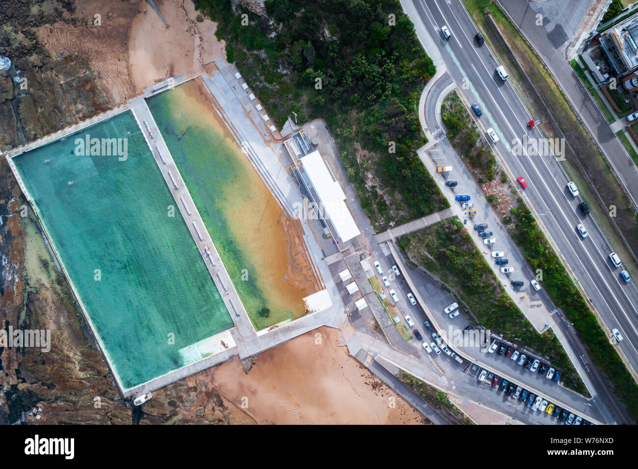 Merewether Beach et Ocean vue d'au-dessus des bars à côté de la plage de bar Clubhouse Banque D'Images