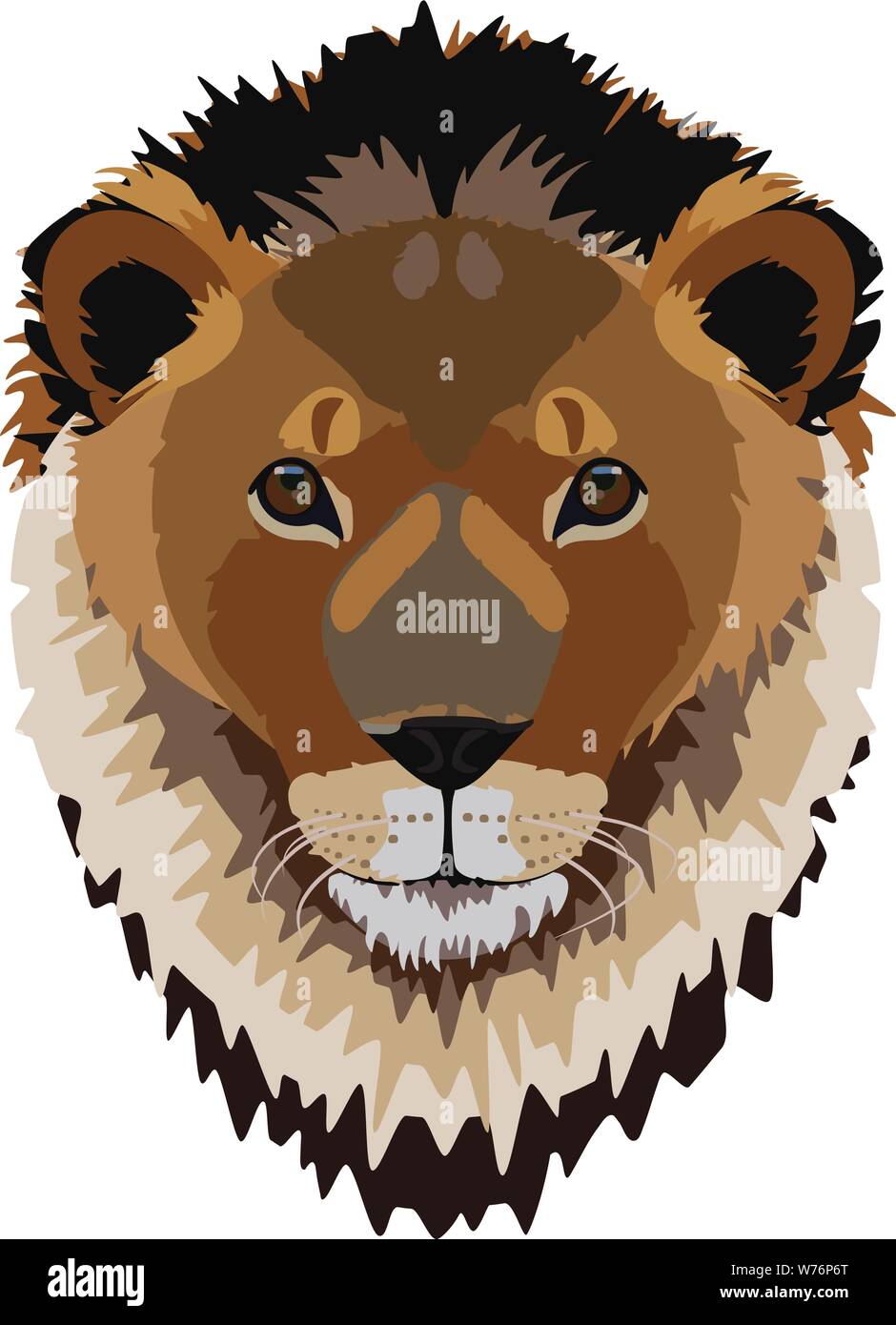 Style graphique close up homme tête de lion avec la crinière longue grandes oreilles et une bouche poilu. Illustration de Vecteur