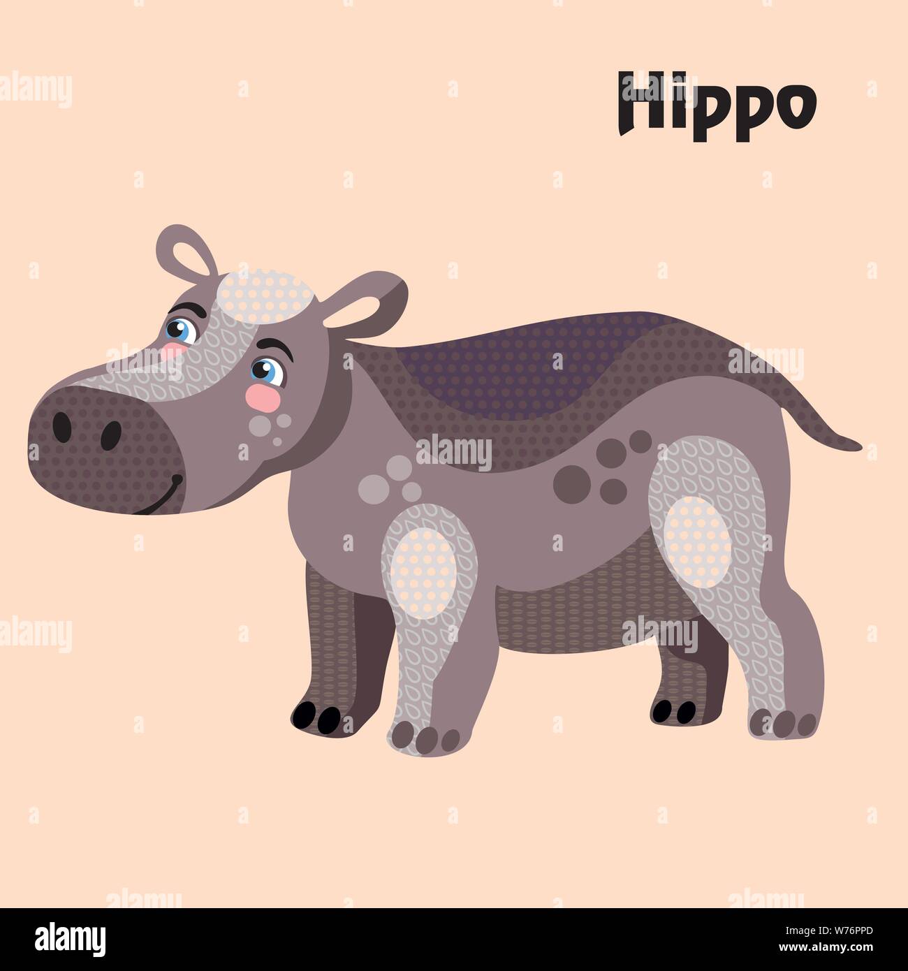 Grandes lignes décoratives colorées funny hippo coloré debout dans profil. Les animaux sauvages et d'oiseaux vector cartoon illustration télévision en différentes couleurs isol Illustration de Vecteur