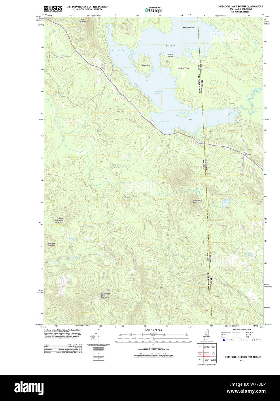 Carte TOPO USGS New Hampshire NH Lac Umbagog Sud 20120727 Restauration TM Banque D'Images