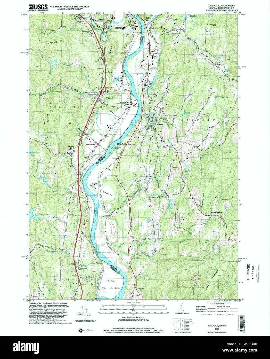 Carte TOPO USGS New Hampshire NH Restauration 329839199824000 Walpole Banque D'Images