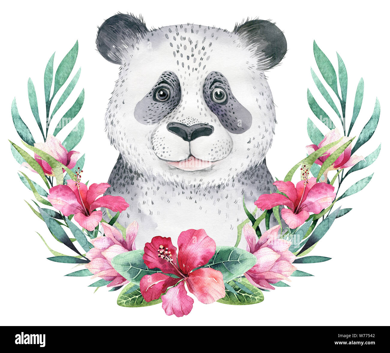 Une affiche avec un bébé panda. Aquarelle Dessin animé panda design tropic  imprimer Photo Stock - Alamy