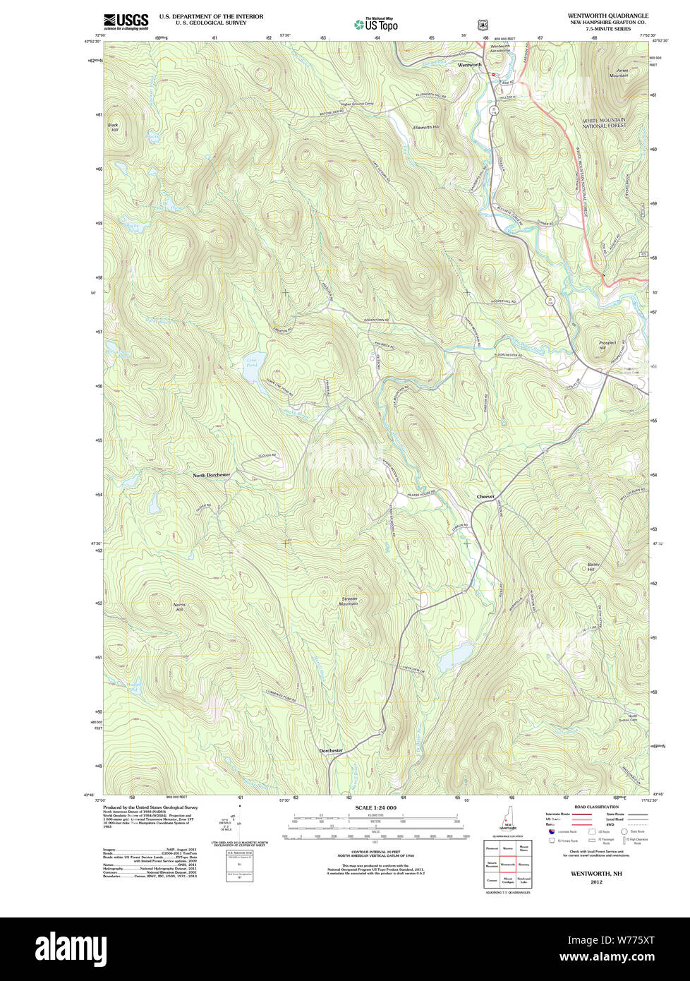 Carte TOPO USGS New Hampshire NH Wentworth 20120508 Restauration TM Banque D'Images