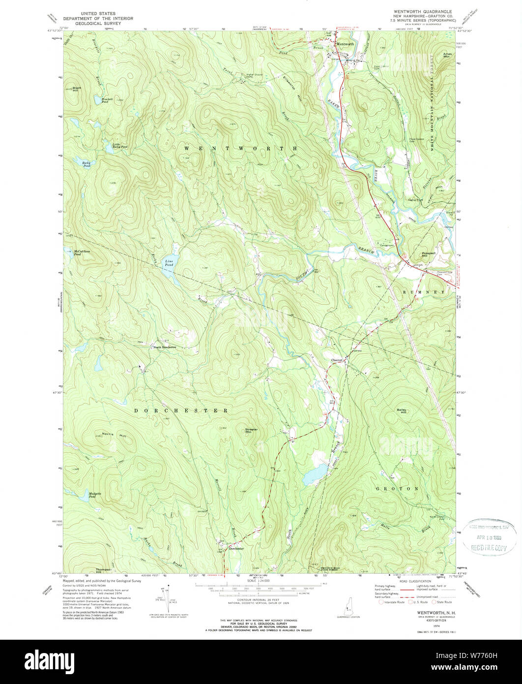 Carte TOPO USGS New Hampshire NH Wentworth 3298561974 Restauration 24000 Banque D'Images