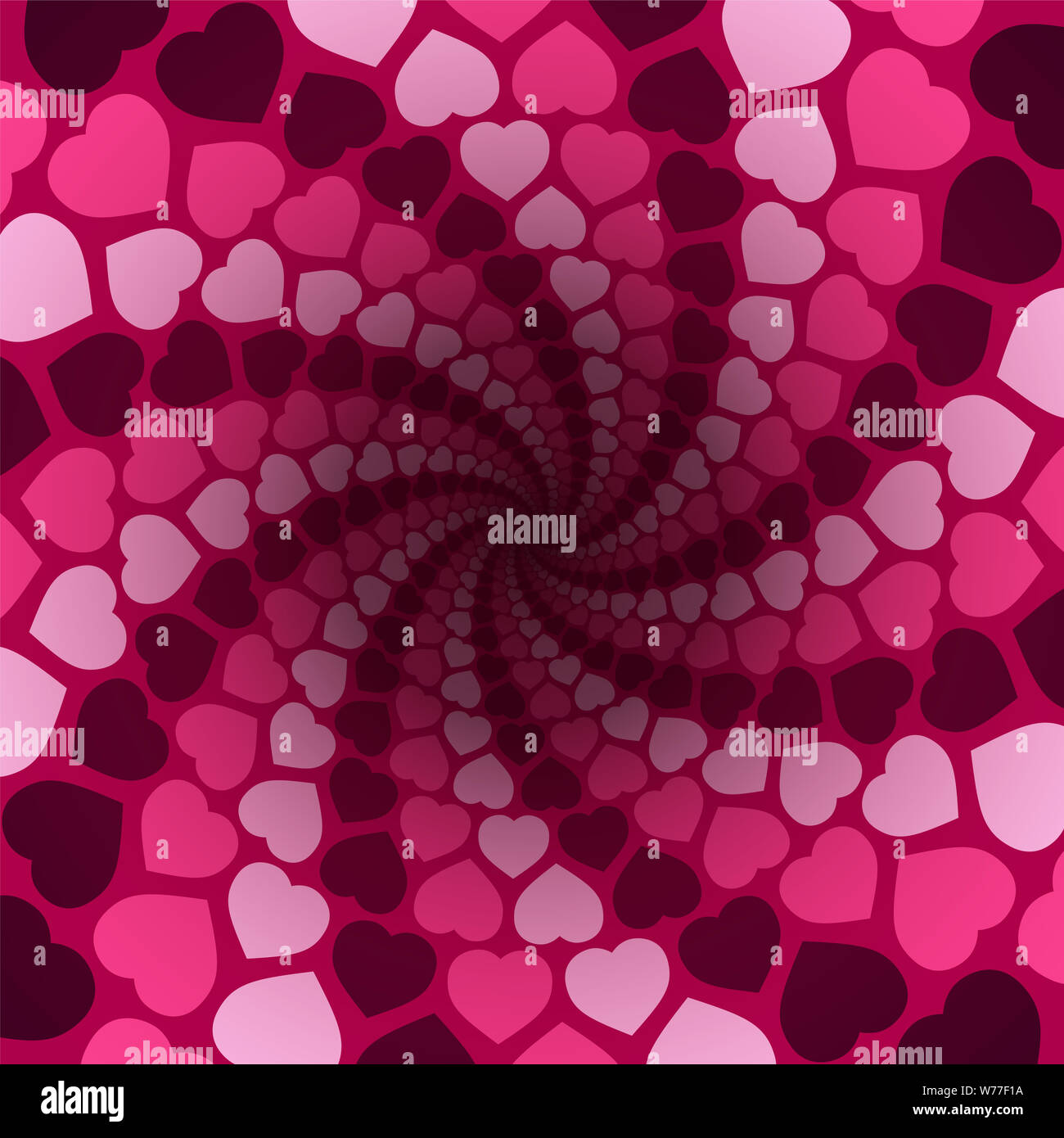 Coeurs spirale dans un tunnel rose hypnotisant avec centre noir. Pour l'extase de l'amour symbolique, la confusion de l'amour, charme d'amour. Banque D'Images