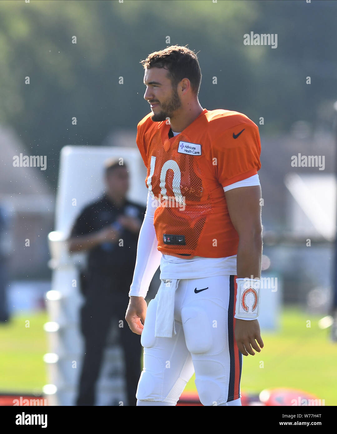 05 août 2019 Trubisky : Mitchell (10) de l'ours de Chicago au cours de l'ours de Chicago camp d'entraînement à Olivet Nazarene University dans le Bourbonnais, Illinois. Dean Reid/CSM. Banque D'Images