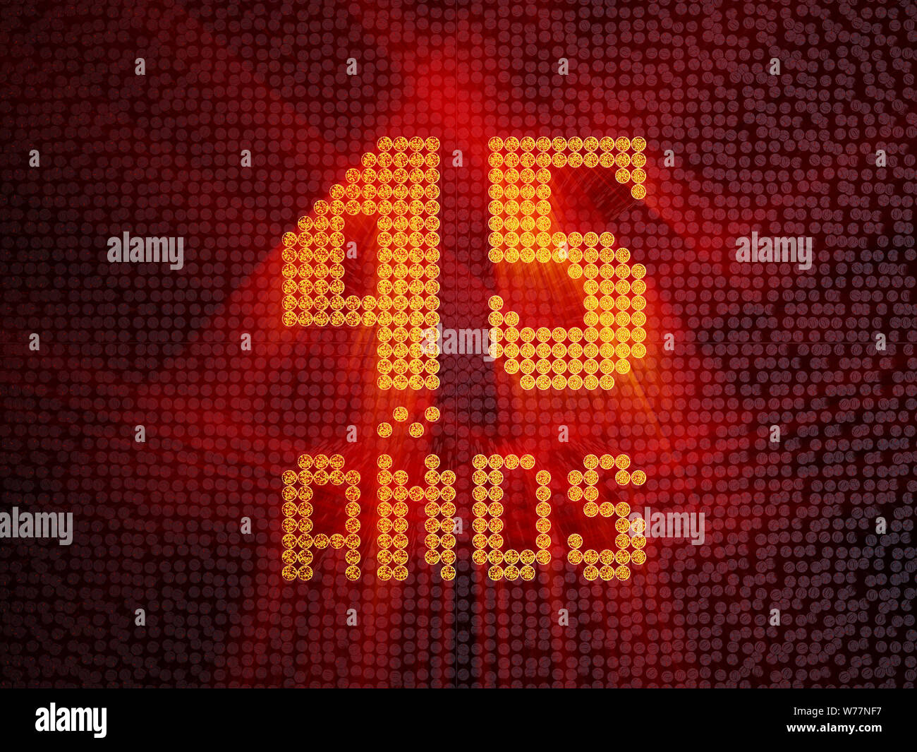 Inscription en espagnol. nombre d'or quarante-cinq ans (45 ans) Nombre de polices en pointillés, vue du dessus, avec les rayons lumineux. Traduit de l'Espagnol - ans. Banque D'Images