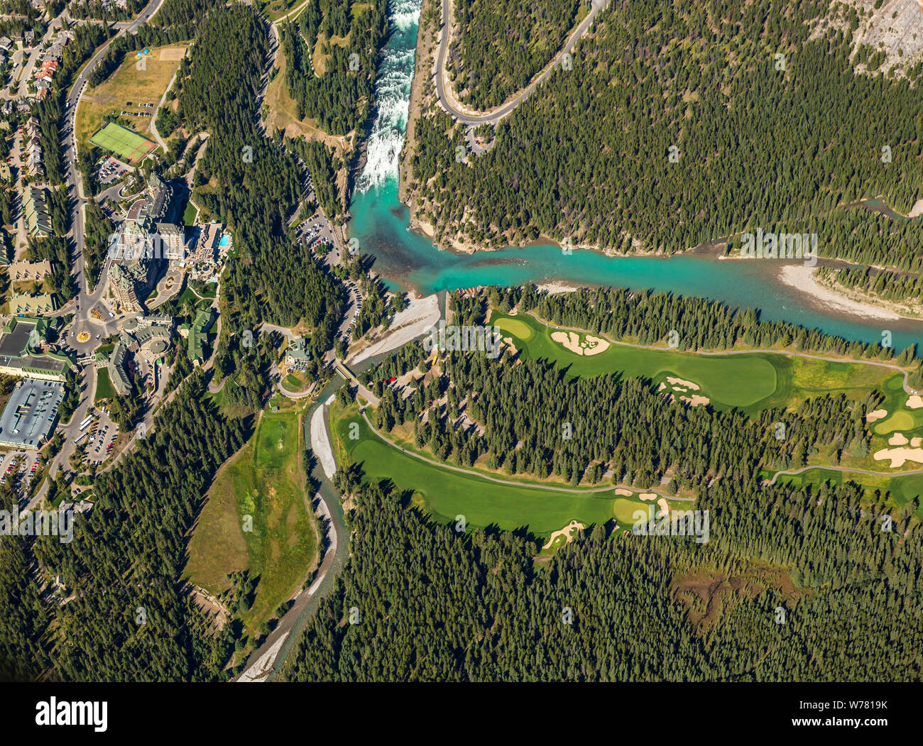 Vue aérienne de Banff, Alberta Canada dans le parc national de Banff. Banque D'Images