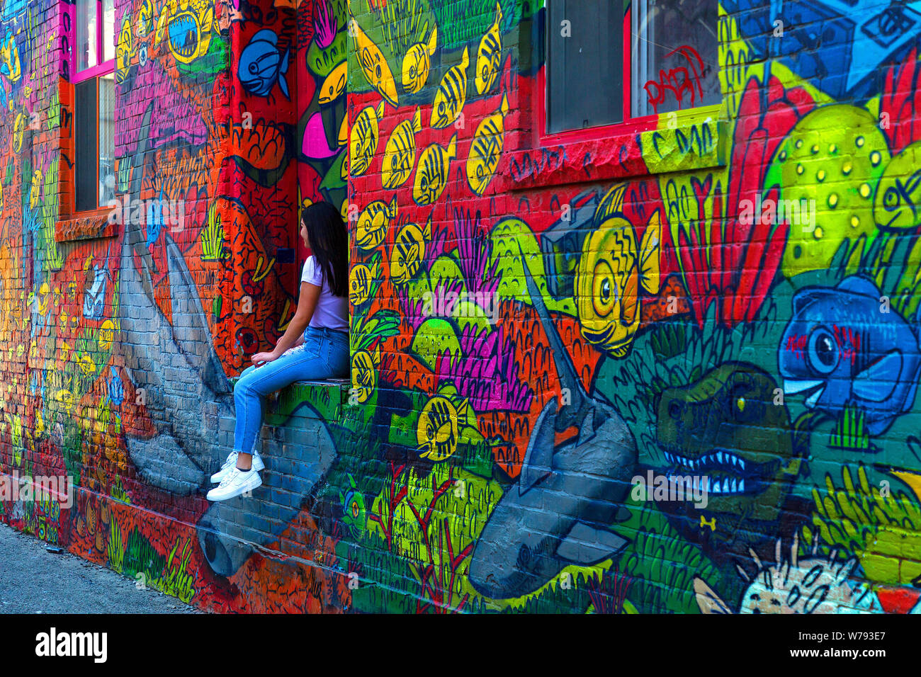 Street art Graffiti dans la ruelle, dans le quartier de la mode de Toronto, Ontario Canada Banque D'Images