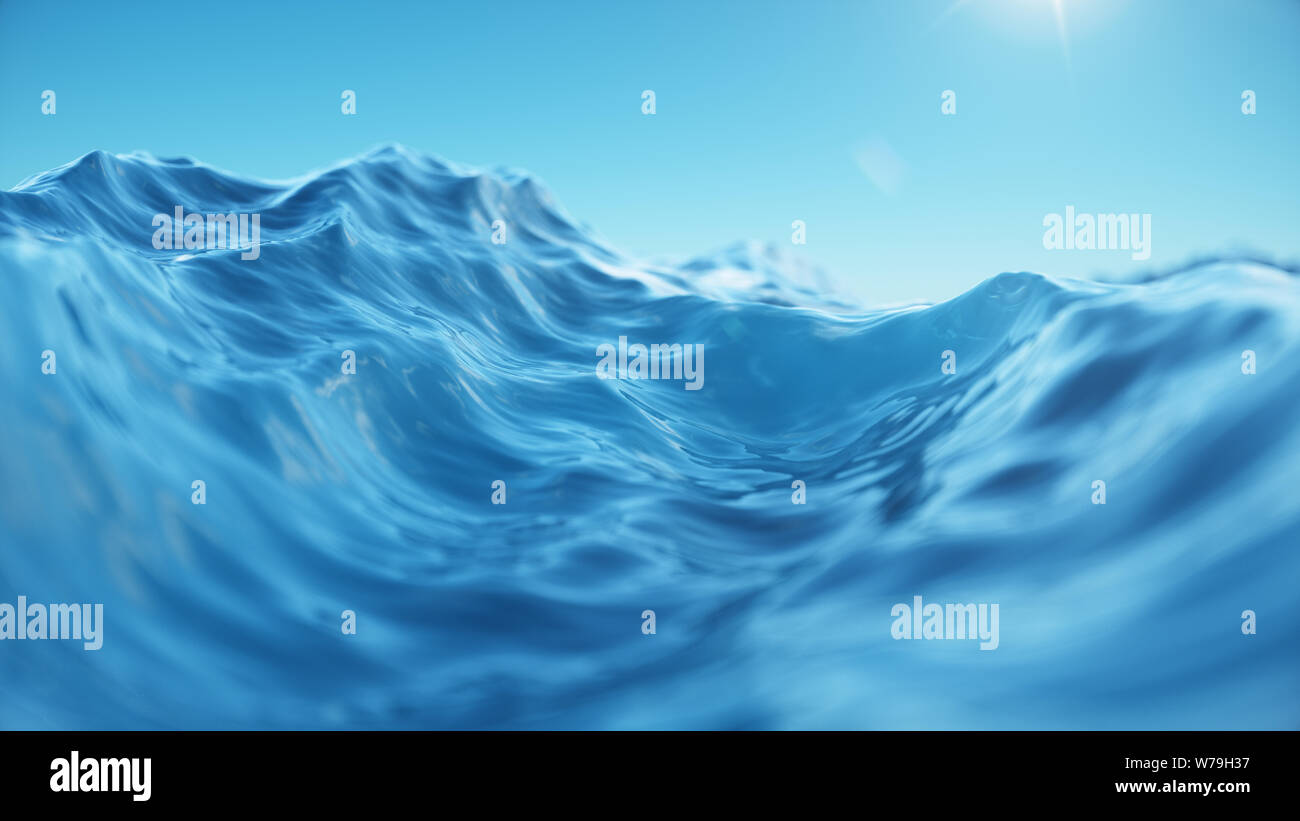 Mer vague low angle view. Fond de l'eau de l'océan. Vue de dessous, vue d'un ciel bleu avec le soleil. Mer ou océan vagues vue rapprochée. Belle bl Banque D'Images