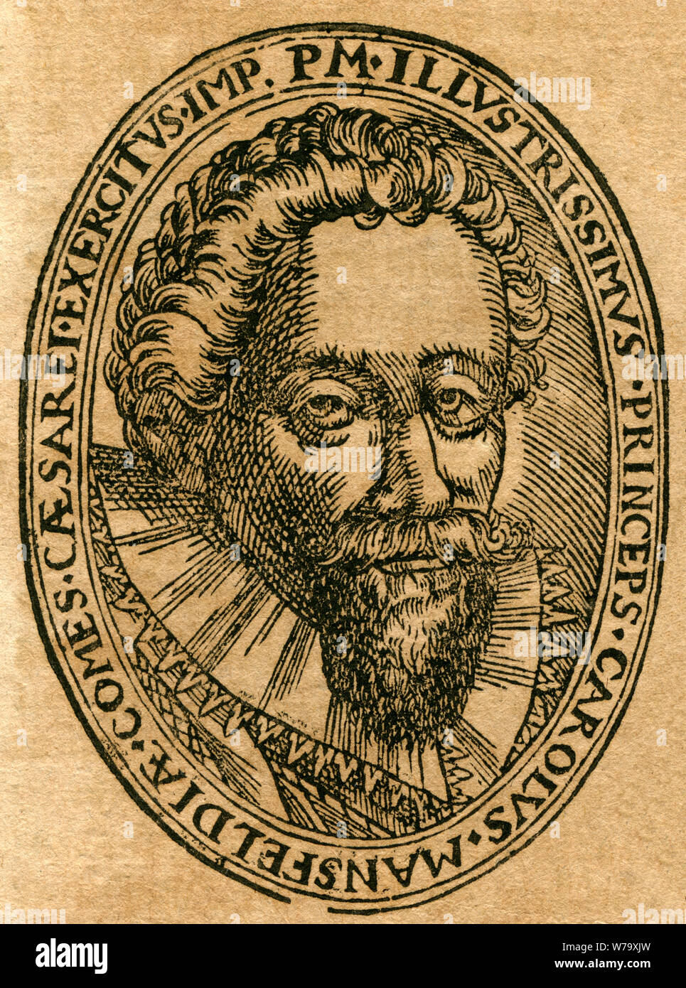 Europa, Slovaquie, Fürst Karl von Mansfeld, Porträt aus : ' ' Cosmographia, des Sebastian Münster, Holzschnitt, um 1620, Motiv ist aus einem Buch . / L'Europe, la Slovaquie, Karl von Mansfeld, portrait de : ' ' Cosmographia , par Sebastian Münster, gravure sur bois autour de21620 , image d'un livre . Banque D'Images