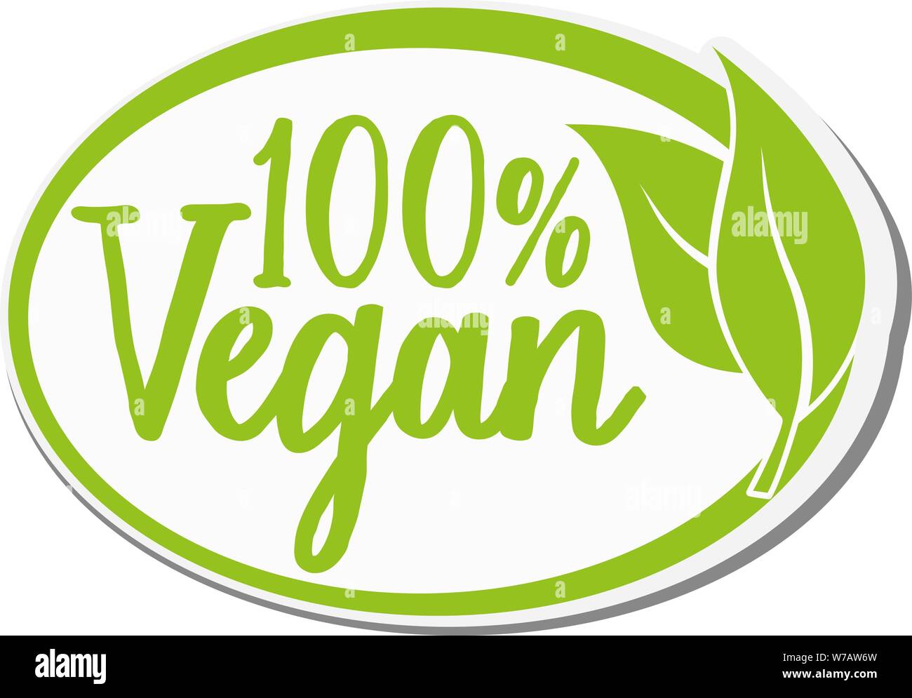100  % label vegan ou un autocollant avec des feuilles vertes vector illustration Illustration de Vecteur