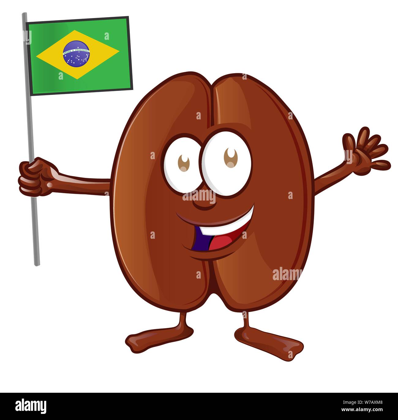 Grain de café caricature avec drapeau brésilien Illustration de Vecteur