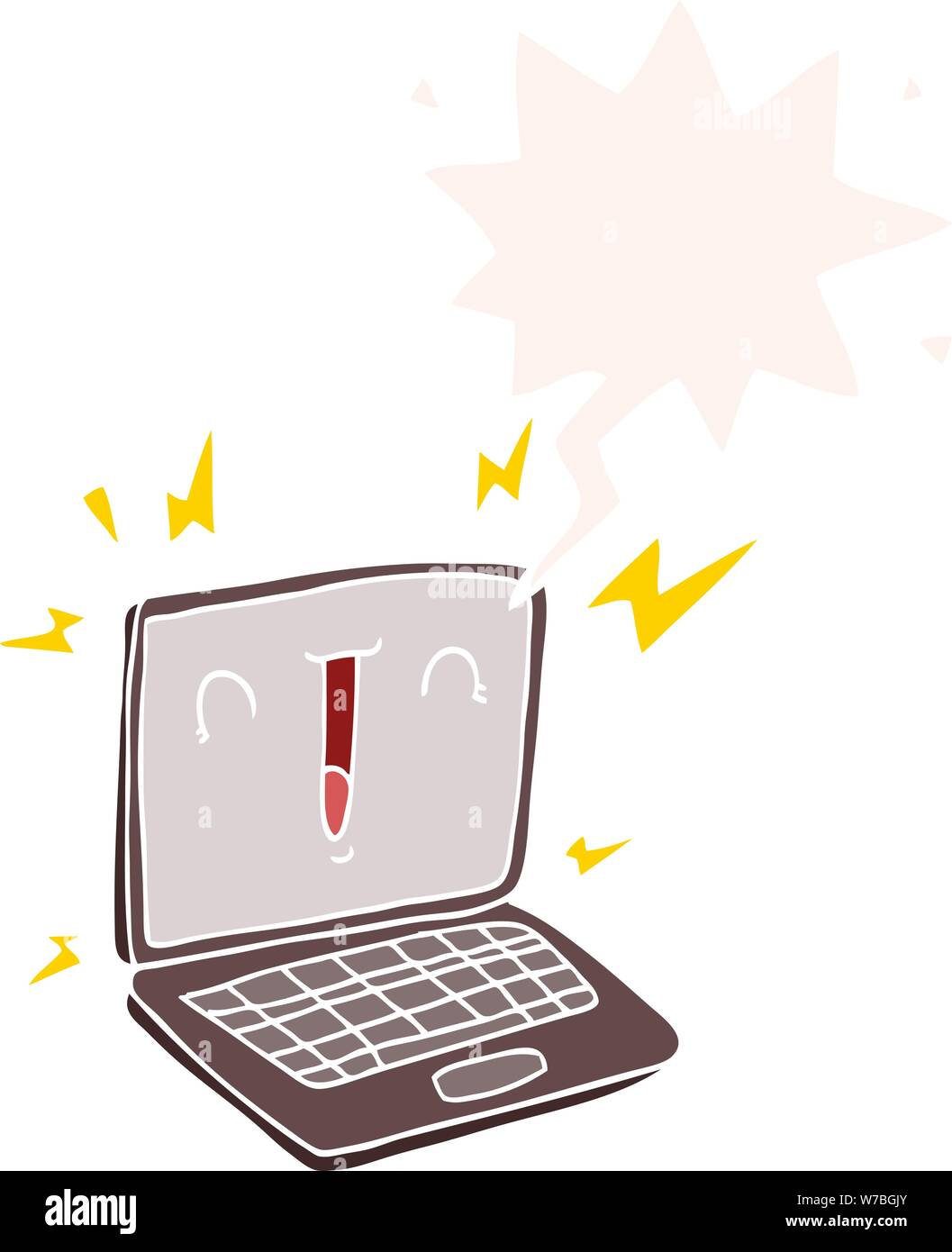 Cartoon ordinateur portable avec bulle en style retro Illustration de Vecteur