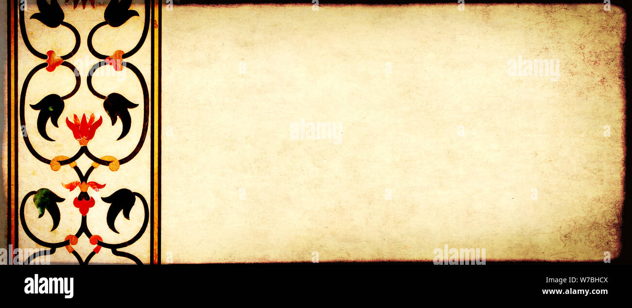 Grunge background avec texture du papier et détail de mosaïque avec ornement floral. L'espace de copie pour le texte. Modèle de simulation Banque D'Images