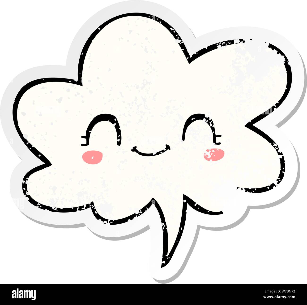 Cute cartoon face avec bulle en difficulté en difficulté autocollant ancien Illustration de Vecteur